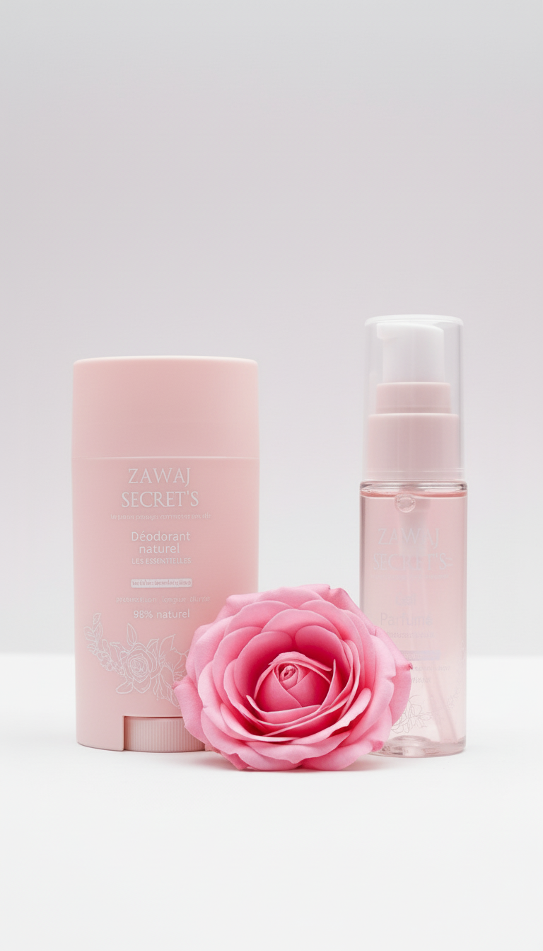 Déodorant naturel rose pastel et gel parfumé à pompe, duo Douce Aura