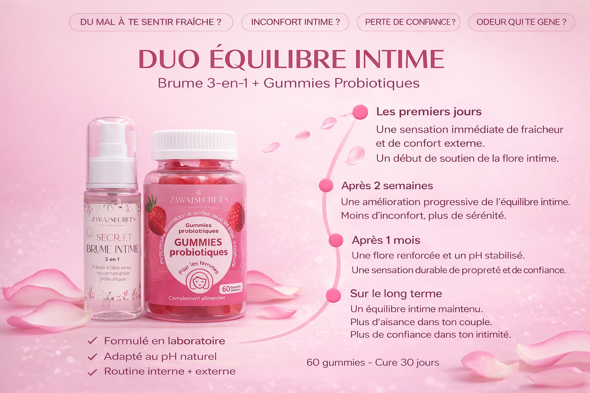 Duo Équilibre Intime – Gummies + Brume 3-en-1 Probiotiques