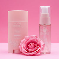 Douce Aura Duo : déodorant naturel en stick + gel parfumé, flacons roses