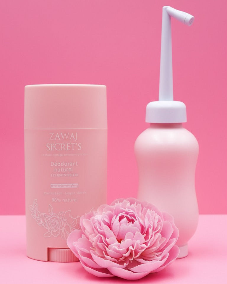 Déodorant naturel Glow and Go en flacon rose clair avec bouchon blanc