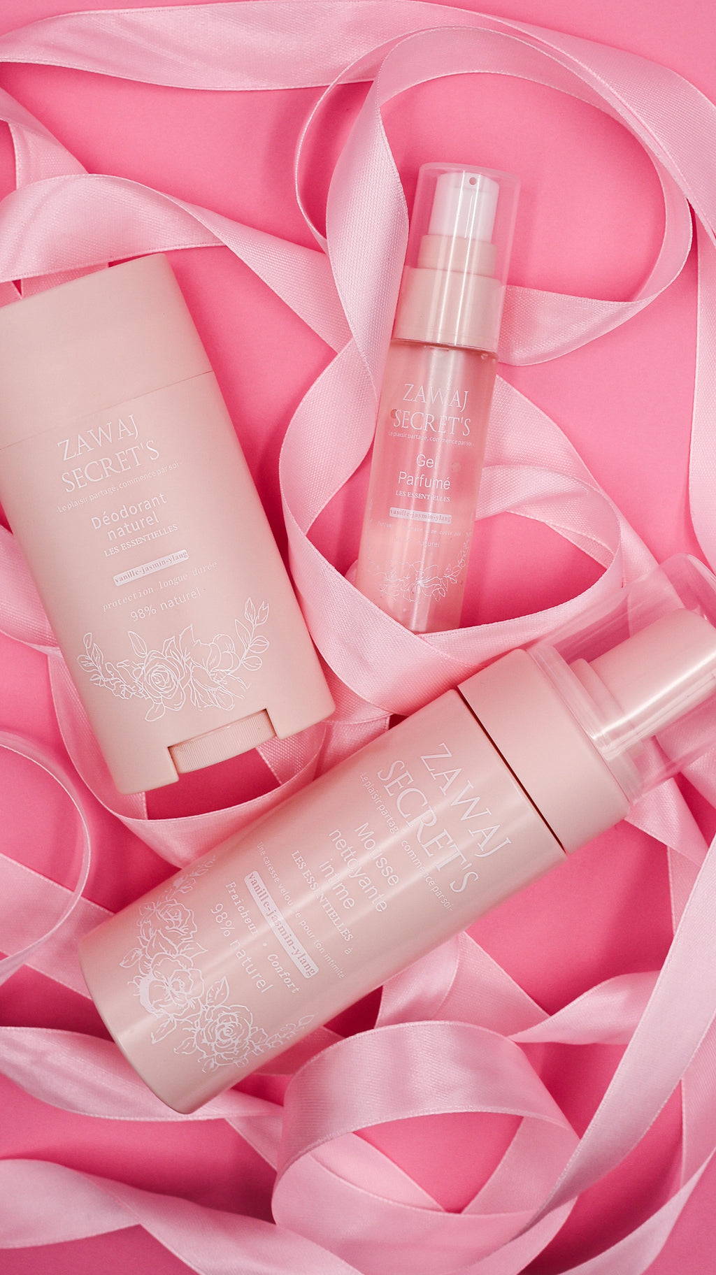 Pack Les Essentielles - Mousse Nettoyante intime + Musc + Déodorant | Vanille Jasmin Ylang