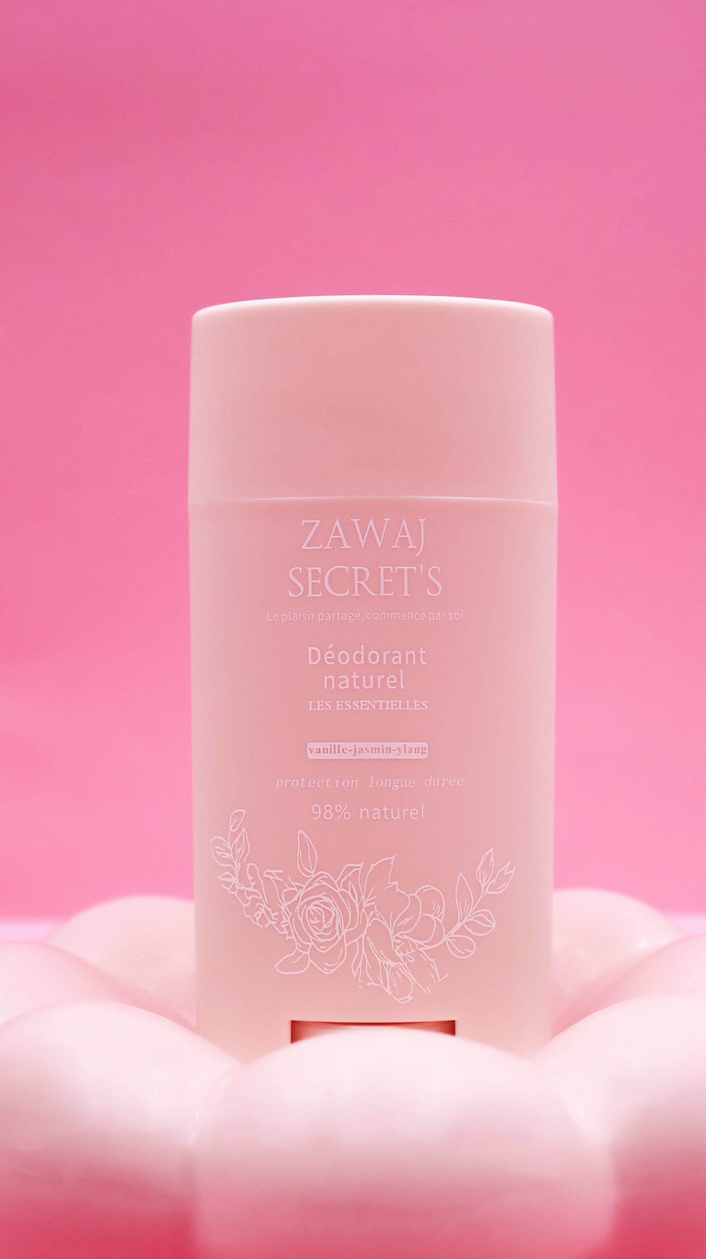 Stick déodorant naturel vanille jasmin-ylang, boîtier rose