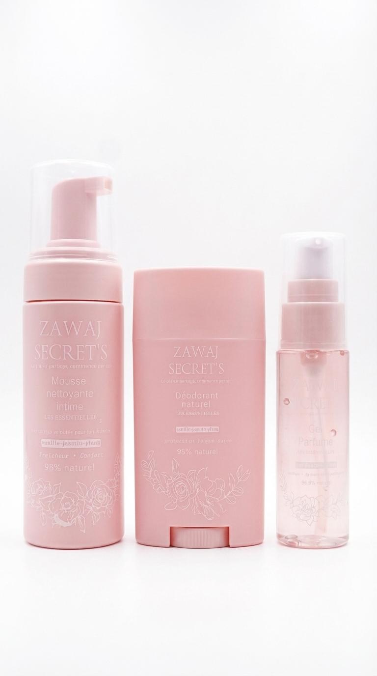 Coffret de soins ZAWAI SECRETS : flacon-pompe et vaporisateur, rose pâle