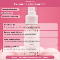 Flacon Brume Intime 3en1 face avant, textes “fraîcheur 8h” et bénéfices visibles.