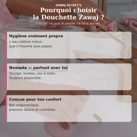 Douchette nomade intime blanche avec embout fin, tenue dans la main