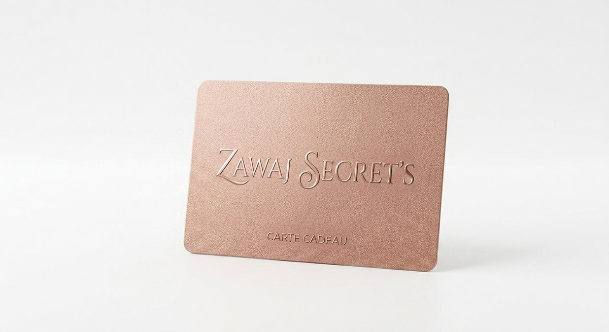 Carte cadeau rose avec texte ZAWAI SECRETS et mention « CARTE CADEAU »