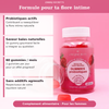 Flacon de Gummies probiotiques, rubriques « Formule pour ta flore intime ».