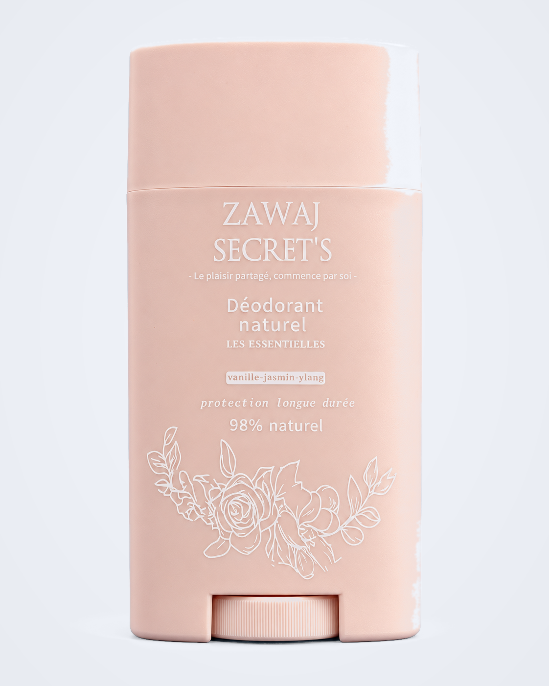 Déodorant Les Essentielles Zawaj Secret's sur fond perle bleu