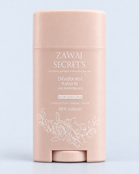 Déodorant naturel Les Essentielles Zawaj Secret's sur fond perle bleuté