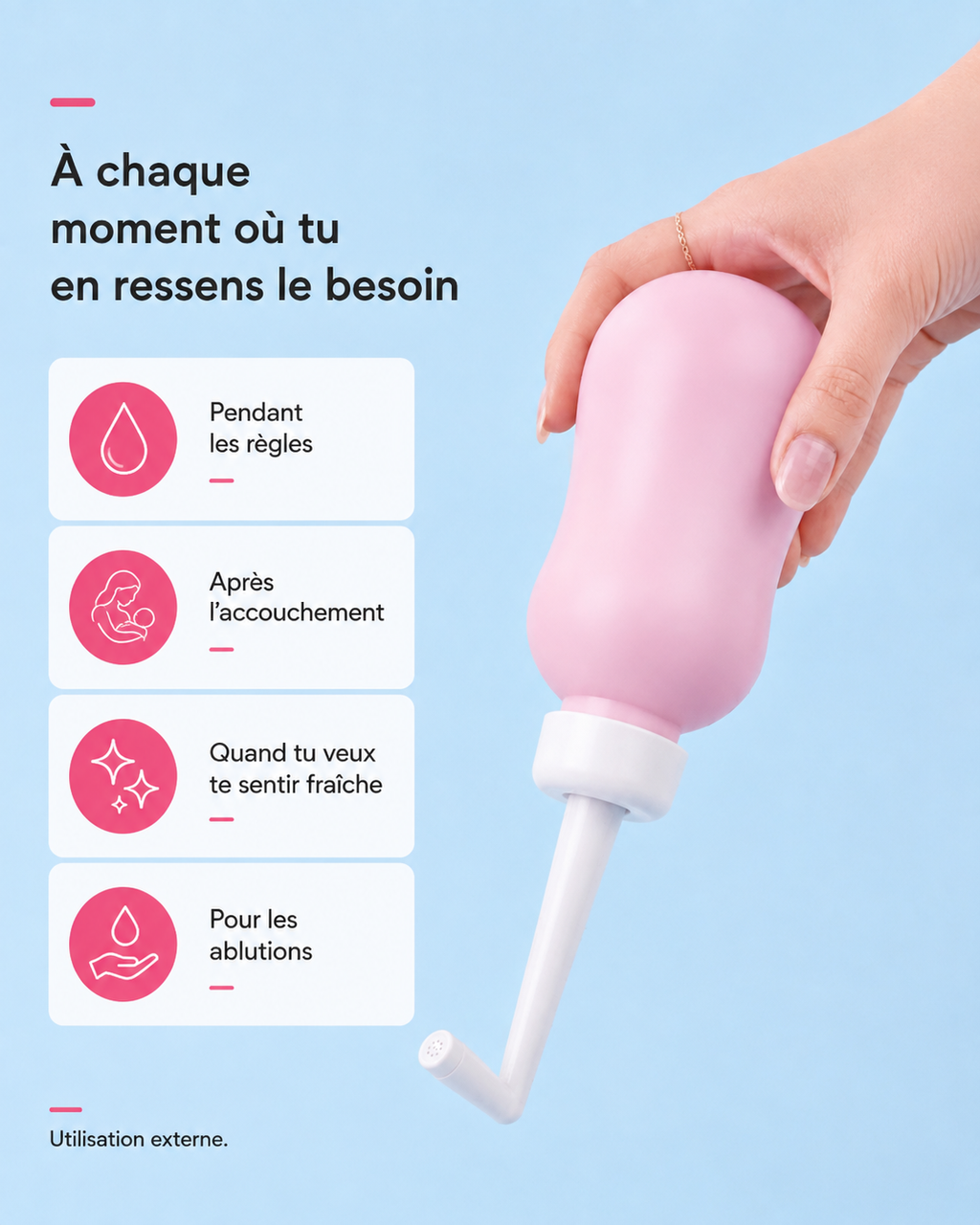 Douchette intime portable Zawaj Secret's — visuel moments d'utilisation