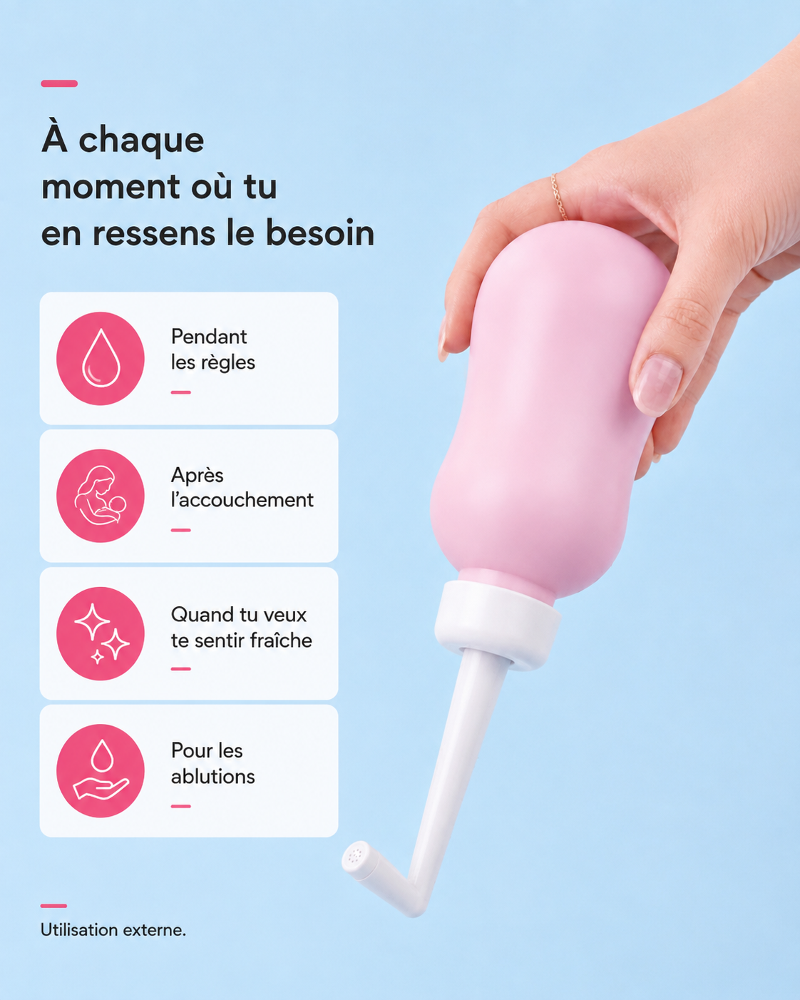 Douchette intime portable Zawaj Secret's — visuel moments d'utilisation