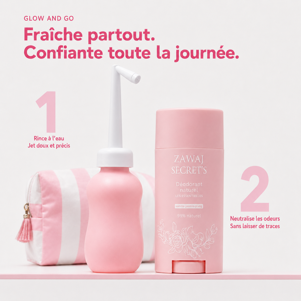 Glow and Go Zawaj Secret's — douchette nomade et déodorant naturel