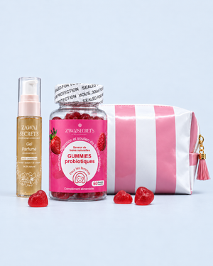 Flora Glow avec gel parfumé, gummies probiotiques et trousse Zawaj Secret's