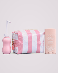 Glow and Go — produit réel sur fond gris perle rosé