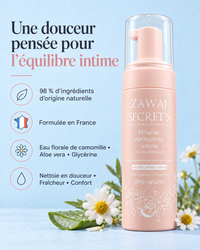 Mousse nettoyante intime Zawaj Secret's — 98 % d'ingrédients d'origine naturelle, formulée en France
