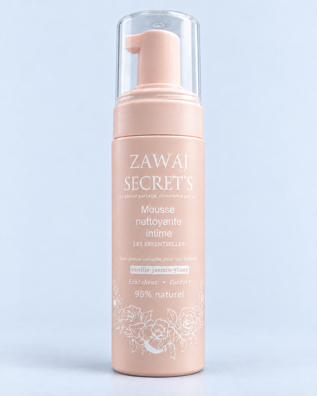 Mousse Nettoyante Intime Les Essentielles Zawaj Secret's sur fond perle bleuté