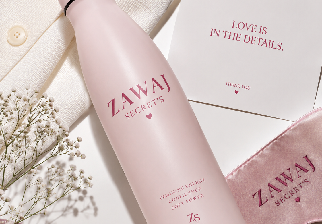 Flatlay Zawaj Secret's rose et ivoire avec fleurs de gypsophile Image
